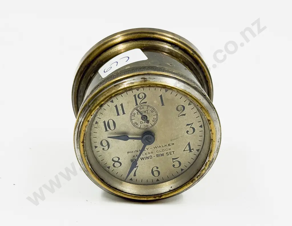 Phinney-Walker Brass Cased 8 Day Rim Wind Car Clock Image 1++