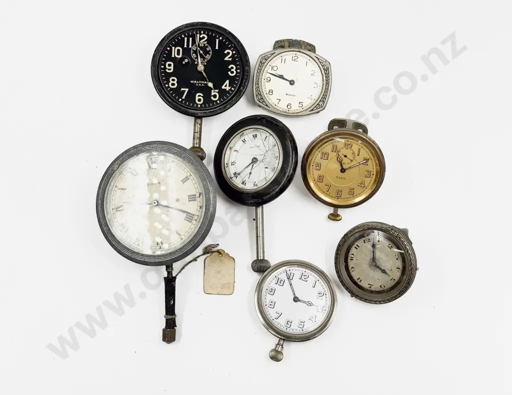 Seven Various Car Dashboard Clocks and Pocket Watch Type Car Clocks Image 1++