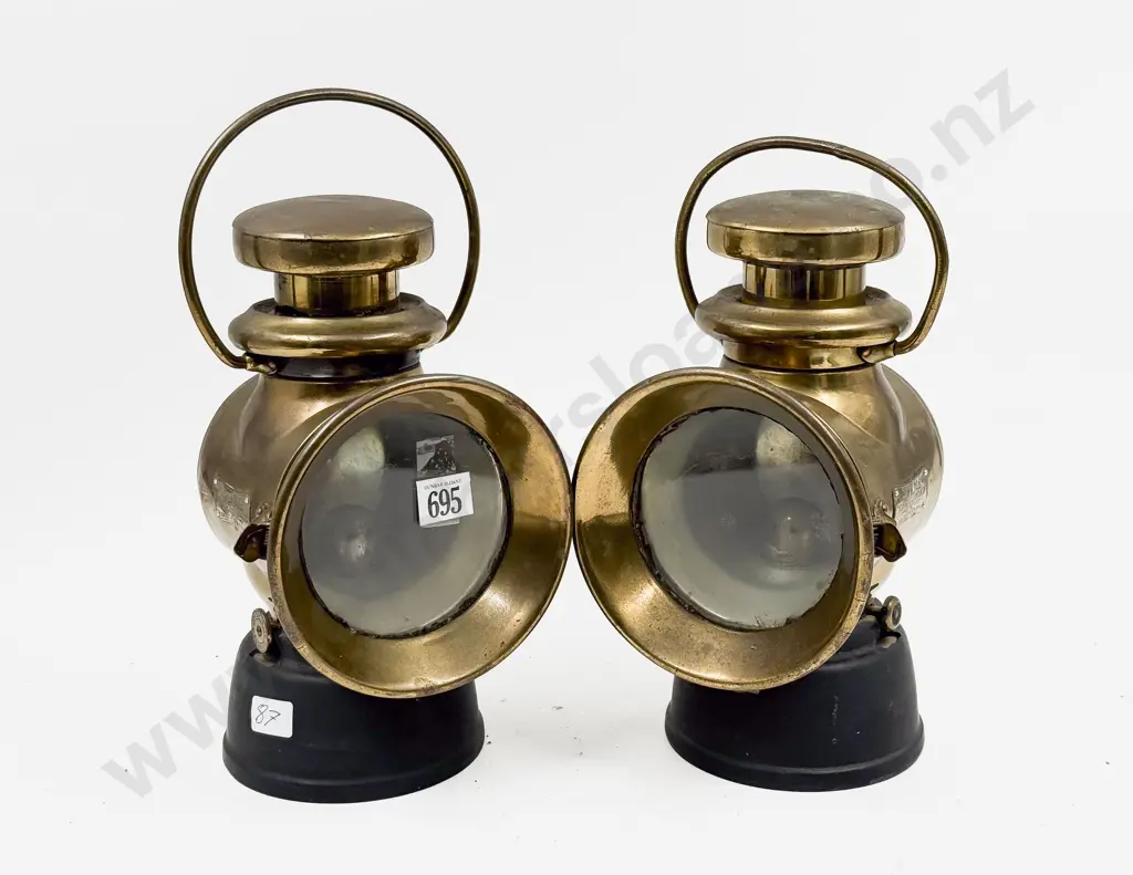 Pair Antique Lucas Brass Gas Lamps Image 1++
