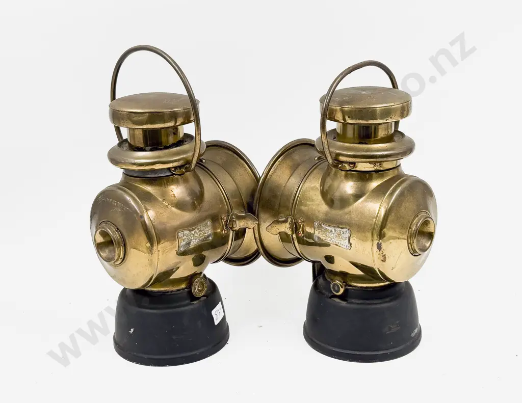 Pair Antique Lucas Brass Gas Lamps Image 1++