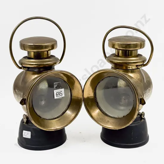 Pair Antique Lucas Brass Gas Lamps