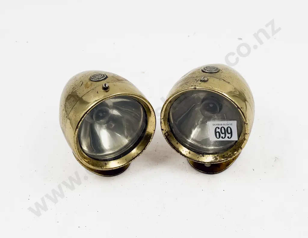 Pair Rotax All Brass Electric Head Lamps Image 1++