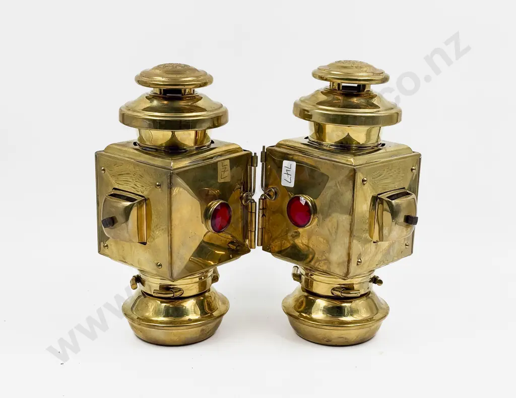 Pair Replica Brass E & J Ford Model T Kerosene Head Lamps Image 1++