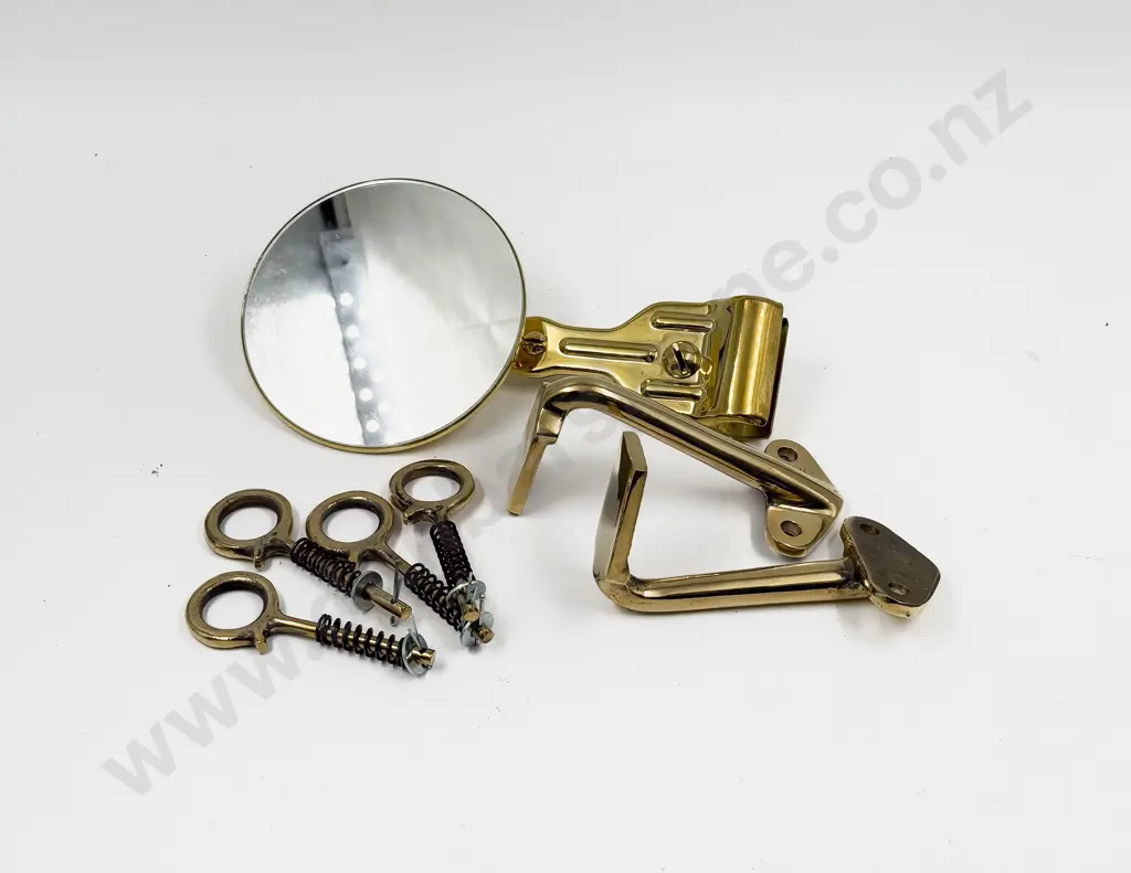 Replica Brass Outside Rear View Mirror with Pair Rear Light Mounting Bracket and Four Brass Hood Hooks Image 1++