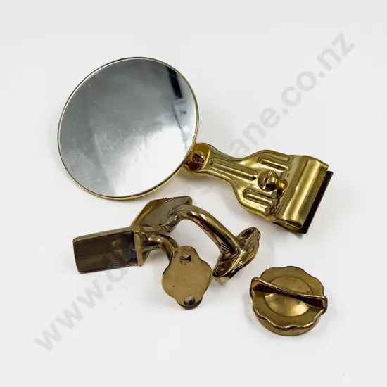 Replica Brass Outside Rear View Mirror with Pair Rear Light Mounting Bracket and Brass Radiator Cap