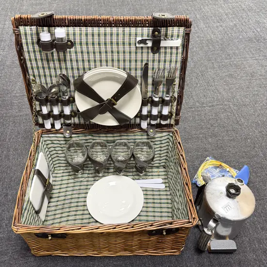Part Boxed 'High-Way Electric Jug' with Modern Cane Picnic Hamper