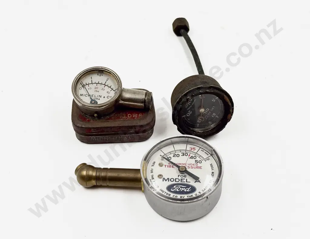 New Model A Ford Tire Pressure Gauge with Two Vintage Gauges Image 1++