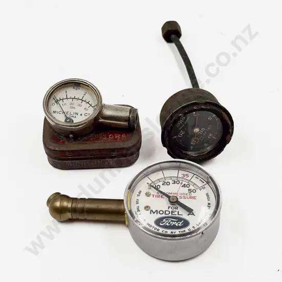 New Model A Ford Tire Pressure Gauge with Two Vintage Gauges