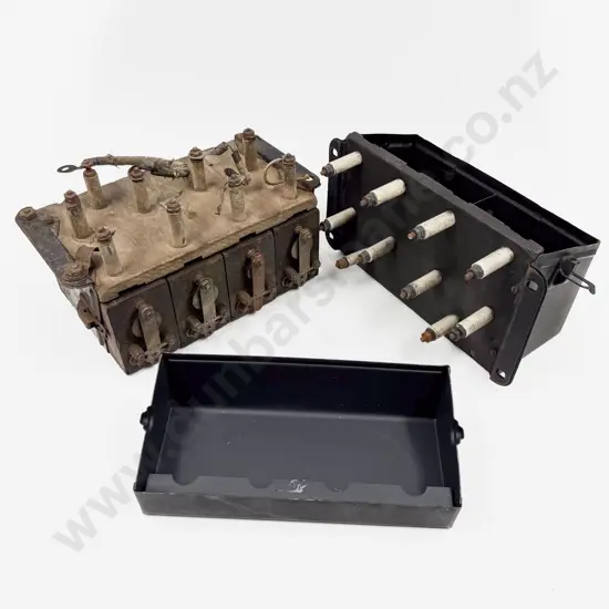 Vintage Ford Wooden Coil Box and Part Restored Metal Box