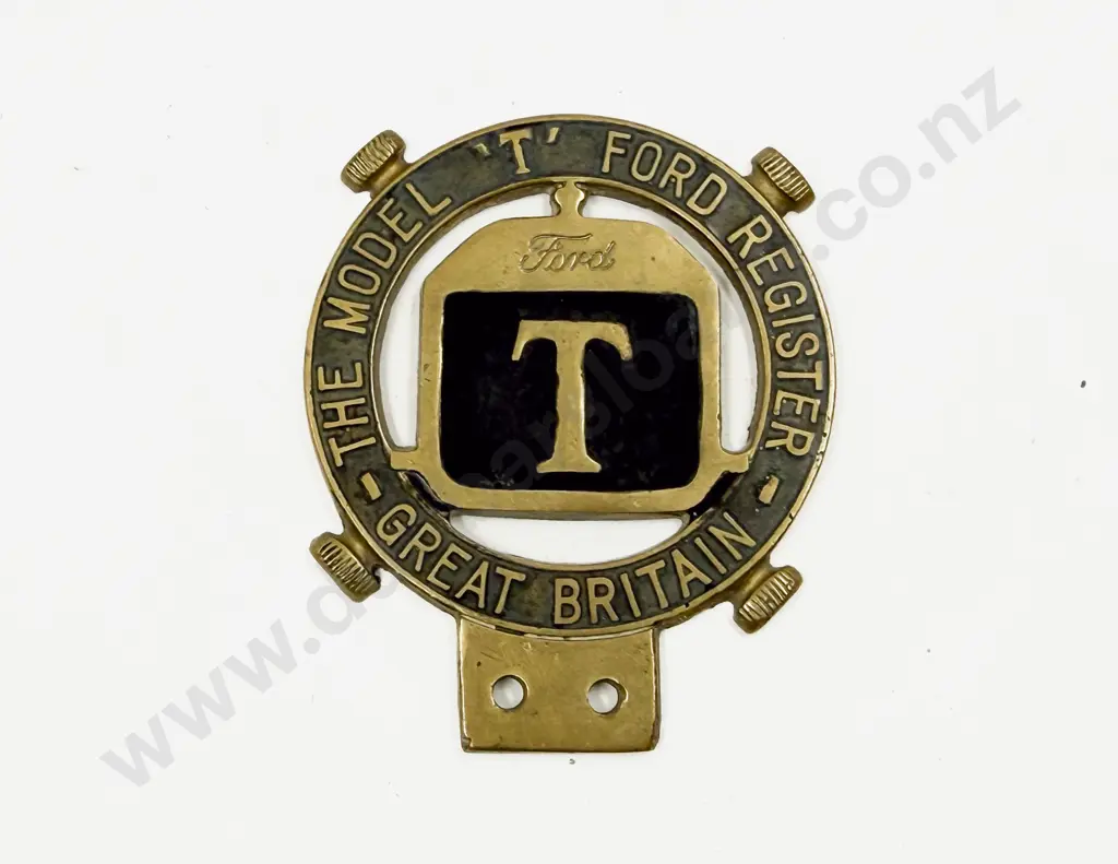Brass Model T Ford Register Great Britain Car Mascot and Ford Motor Co Brass Plaque Image 1++