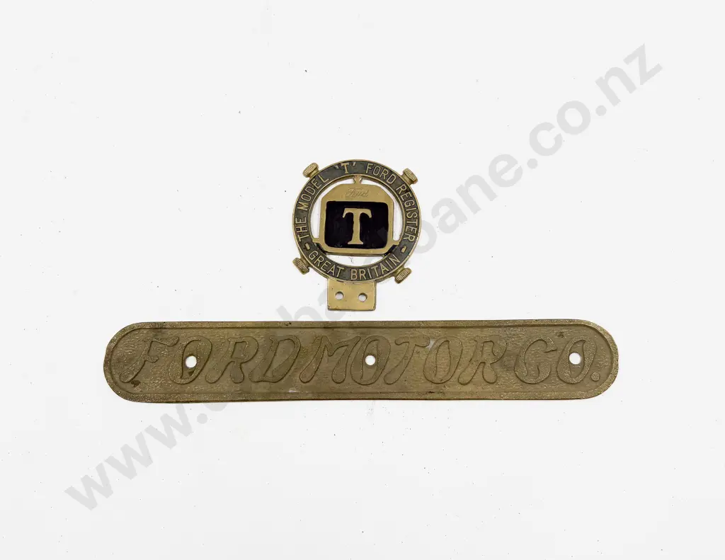 Brass Model T Ford Register Great Britain Car Mascot and Ford Motor Co Brass Plaque Image 1++