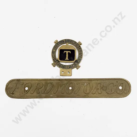 Brass Model T Ford Register Great Britain Car Mascot and Ford Motor Co Brass Plaque