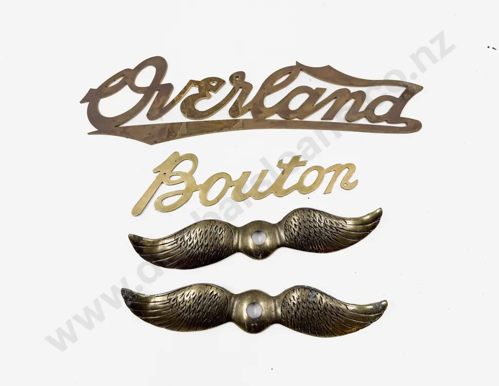 Brass Overland Emblem - Bouton and Two Moto Meter Wings Image 1++