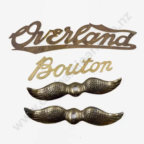Brass Overland Emblem - Bouton and Two Moto Meter Wings