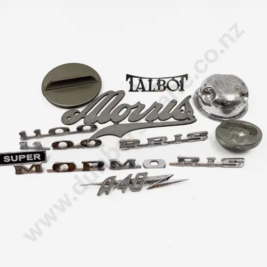 Morris and Morris 1100 Emblems with Talbot & A40 and Three Various Hub and Petrol Caps