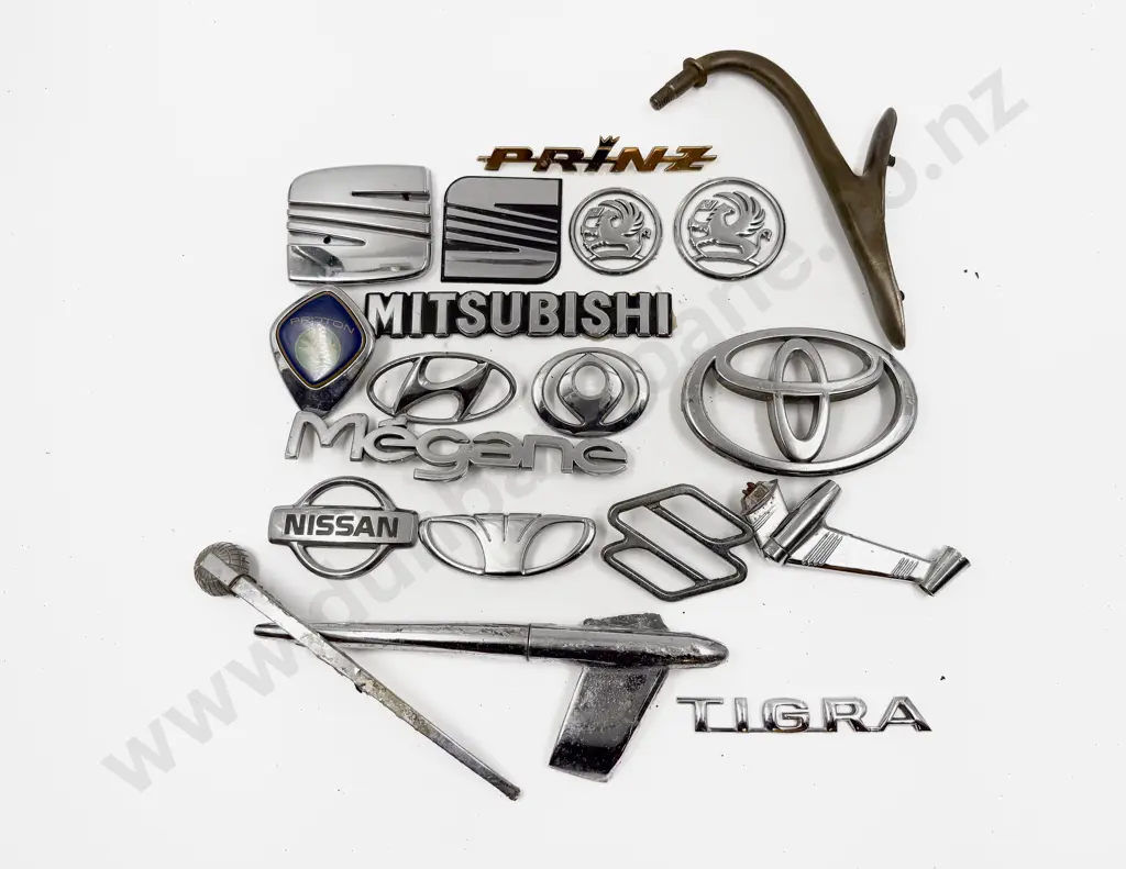 Various Modern Vehicle Emblems - Toyota - Mitsubishi and Vintage Hood Broken Pieces & Mount Image 1++
