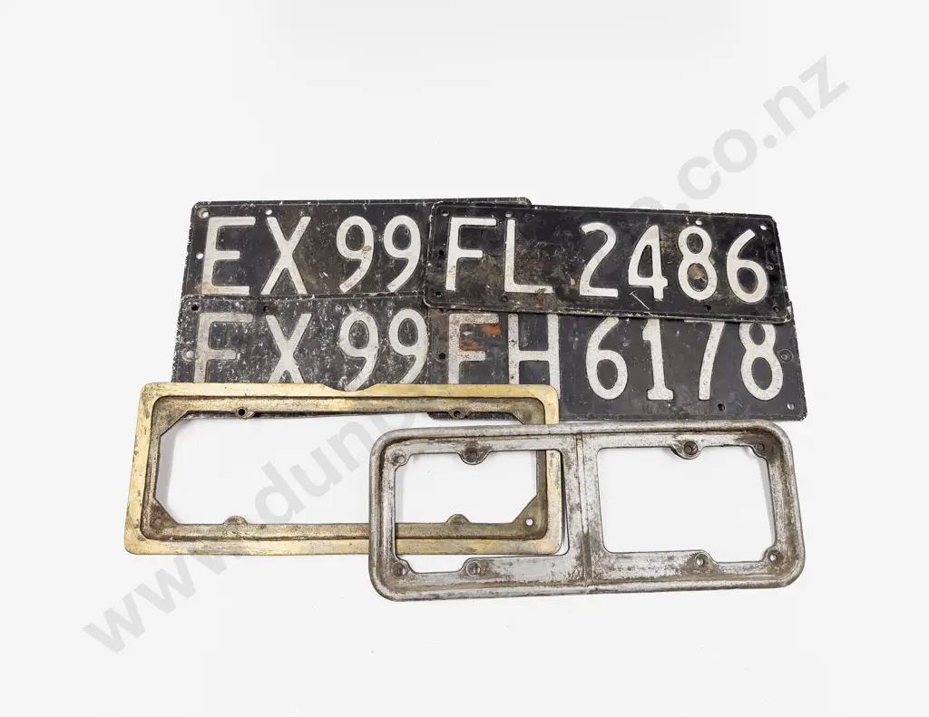 Pair Vintage Automobile Number Plates with Two Singles and Two Mounting Plates Image 1++