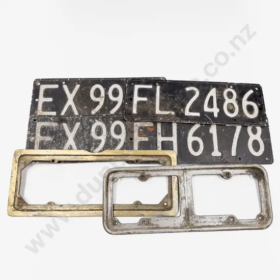 Pair Vintage Automobile Number Plates with Two Singles and Two Mounting Plates