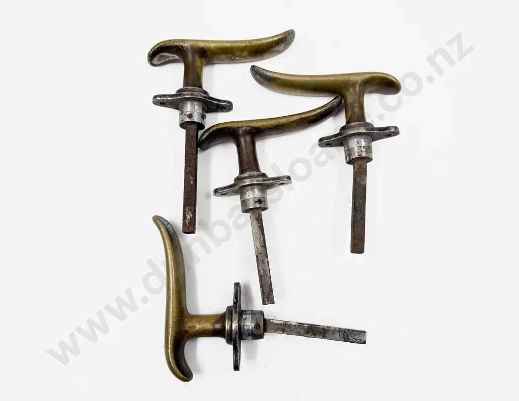 Vintage Set Four Brass Exterior Door Handles Image 1++