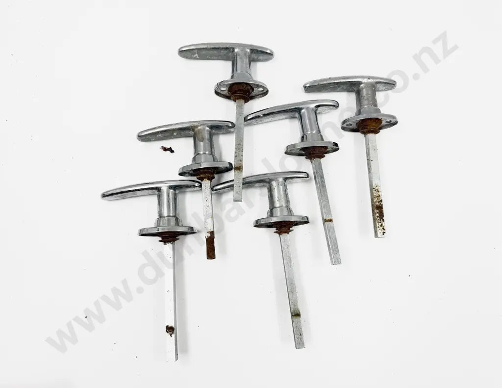 Set Six Vintage Chrome Plated Exterior Door Handles Image 1++