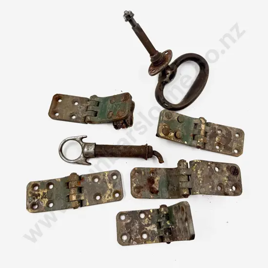 Single Antique Door Pull Handle with Five Heavy Brass Hinges