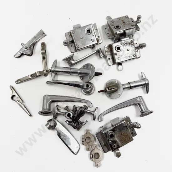 Set Four Interior Door Locks with Various Handles and Bonnet Fasteners