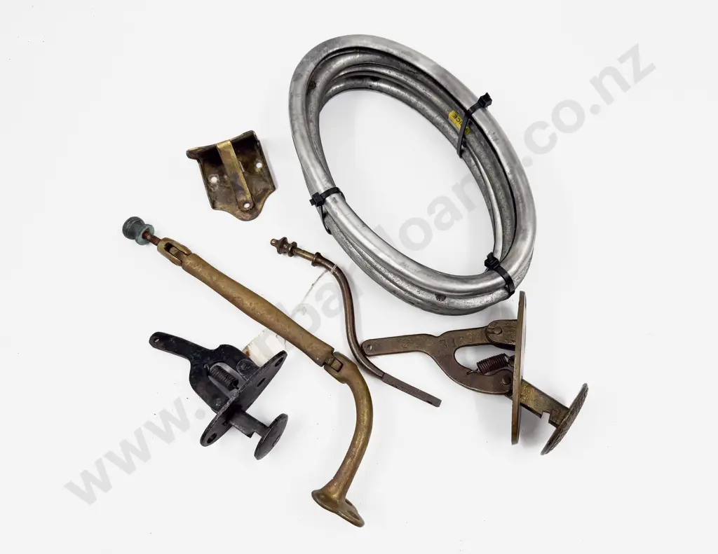 Five Matching Rear Hood Window Frames with Two Vintage Foot Pedals and Two Brass Brackets Image 1++