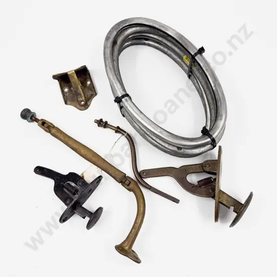 Five Matching Rear Hood Window Frames with Two Vintage Foot Pedals and Two Brass Brackets