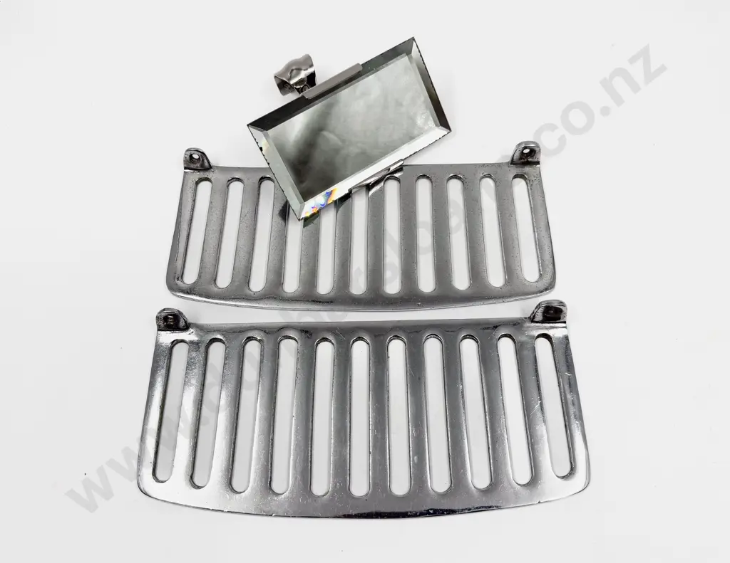 Pair New Vintage Chrome Plate Grill Plates and Rear Vision Mirror Image 1++