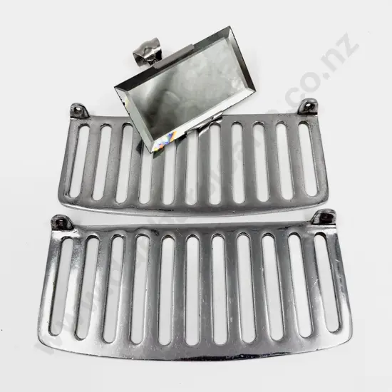 Pair New Vintage Chrome Plate Grill Plates and Rear Vision Mirror