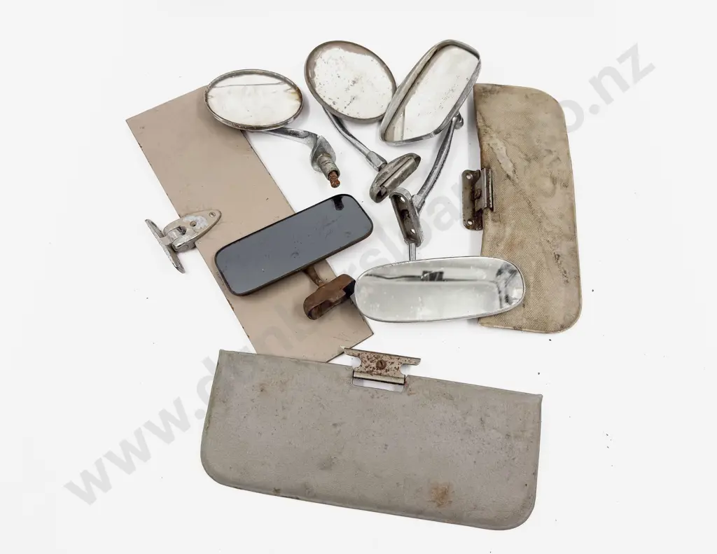 Vintage Pair Vinyl Sun Visors with Assorted Rear View and Wing Mirror Image 1++