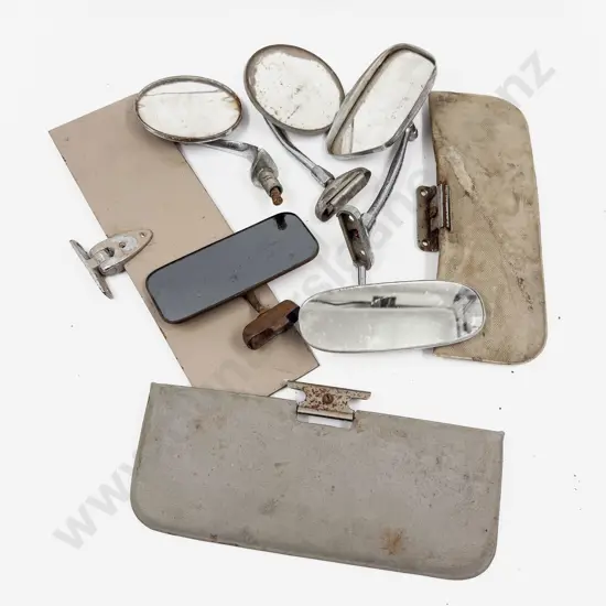 Vintage Pair Vinyl Sun Visors with Assorted Rear View and Wing Mirror