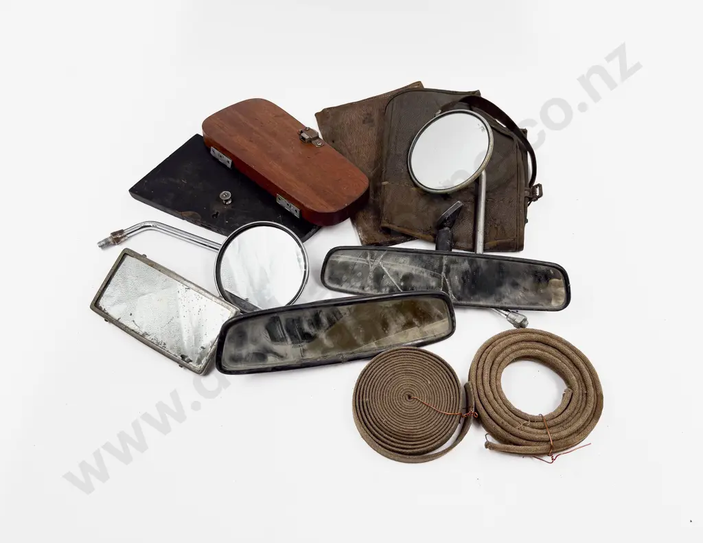 Vintage Various Mirrors Leather Booklet and Tool Folders with Two Wooden Dashboard Panels Image 1++