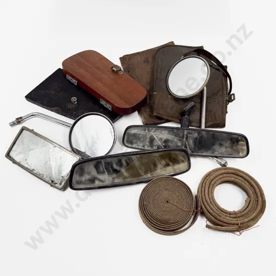 Vintage Various Mirrors Leather Booklet and Tool Folders with Two Wooden Dashboard Panels