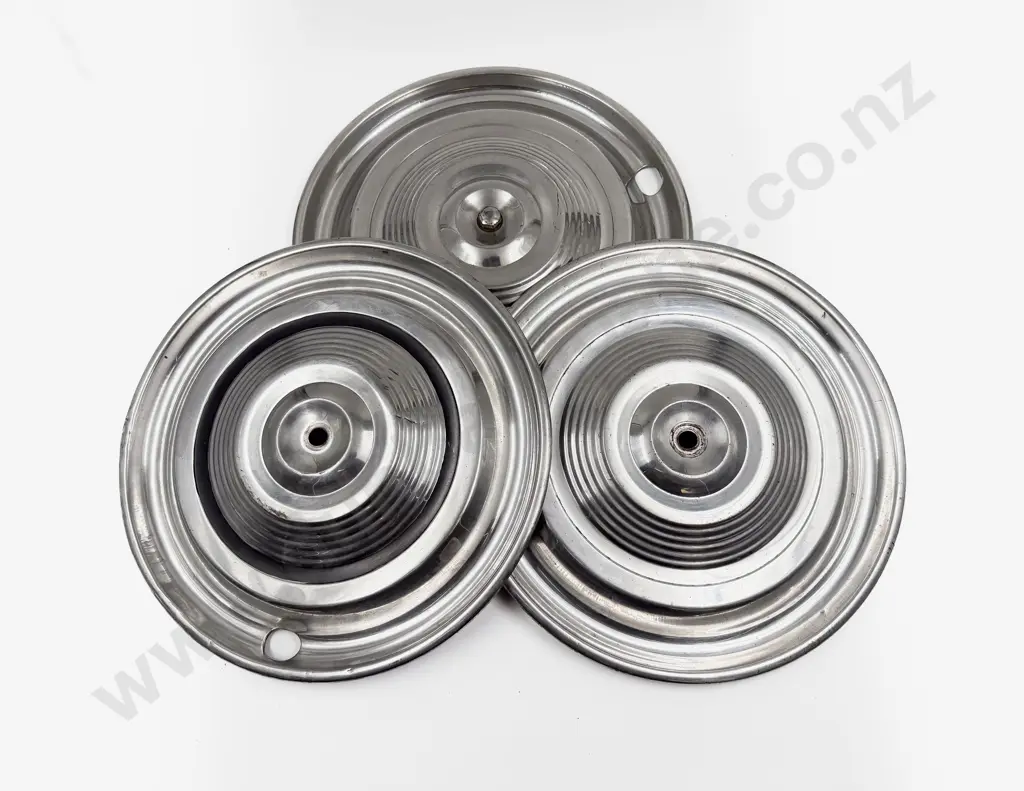 Three Vintage Mid C20th Chrome Plated Hub Caps and Various Fittings Image 1++