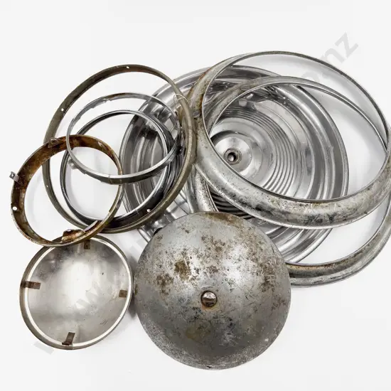 Three Vintage Mid C20th Chrome Plated Hub Caps and Various Fittings