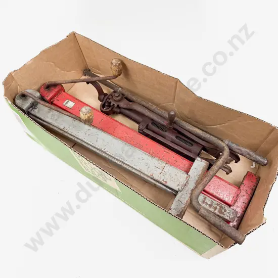 Three Vintage Tire Jacks and Three Crank Handles