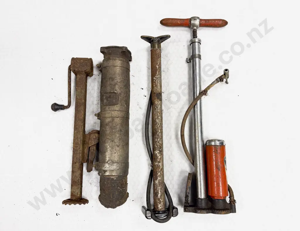 Vintage Tire Jack with Two Tire Pumps and Assorted Image 1++