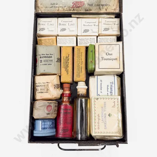 Japanned Tin 'Motorists First Aid Case' with Original Boots Contents