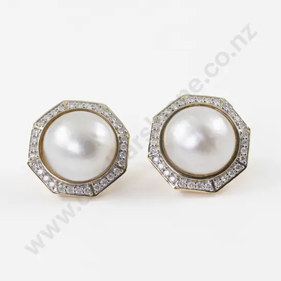Pair 14ct Mabe Pearl and Diamond Dress Earrings