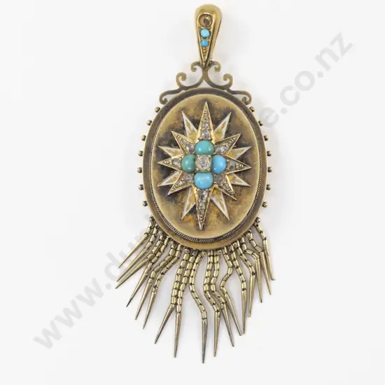 15ct Victorian 23Stone Diamond and Turquoise Pendant