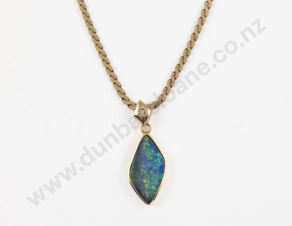 18ct Framed Single Opal and Diamond Pendant Image 1++