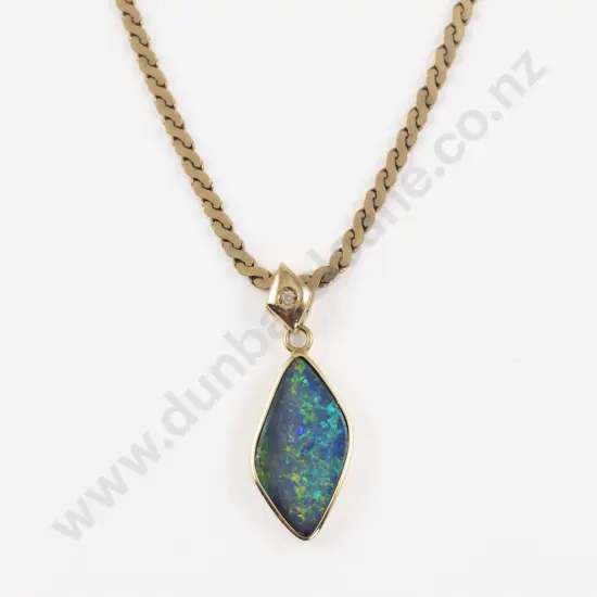 18ct Framed Single Opal and Diamond Pendant