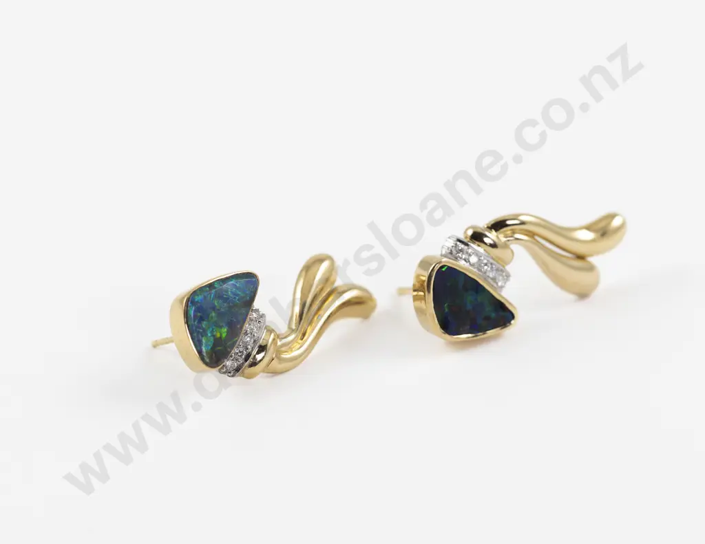 Pair 18ct Opal and Diamond Pendant Drop Earrings Image 1++