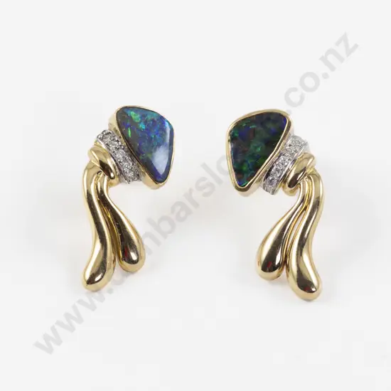 Pair 18ct Opal and Diamond Pendant Drop Earrings