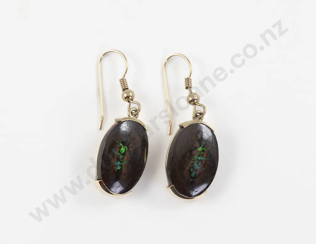 Pair 9ct Single Boulder Opal Pendant Drop Earrings Image 1++