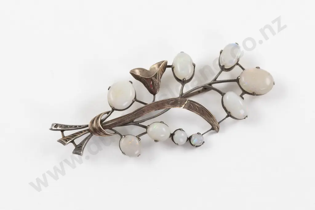Vintage 9ct and S/S Nine Stone Opal Floral Style Brooch Image 1++