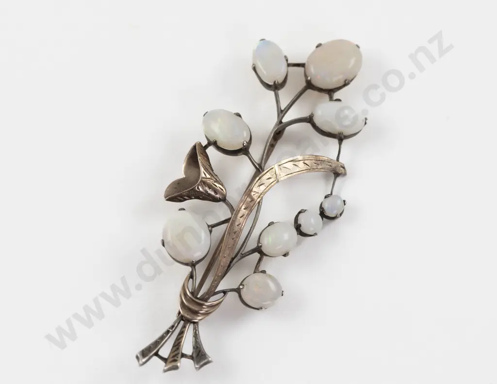 Vintage 9ct and S/S Nine Stone Opal Floral Style Brooch Image 1++