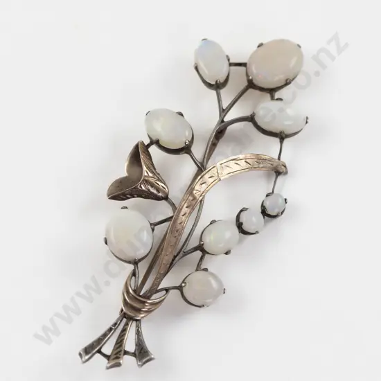 Vintage 9ct and S/S Nine Stone Opal Floral Style Brooch