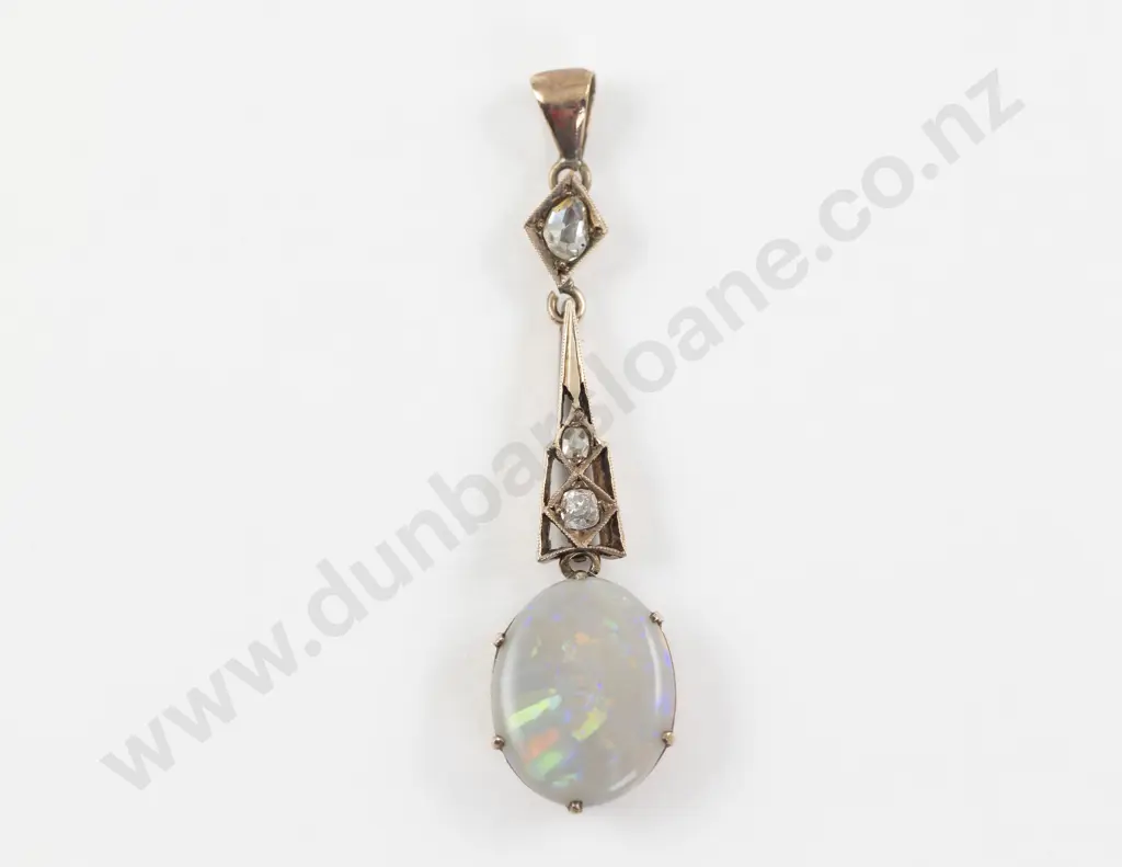 Antique 9ct Four Stone Opal and Diamond Pendant Image 1++